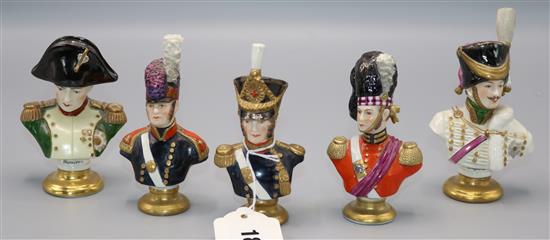 Set of 5 Rudolf Kammer Volkstedt military busts & a modern portrait porcelain plaque after Vigee le Brun